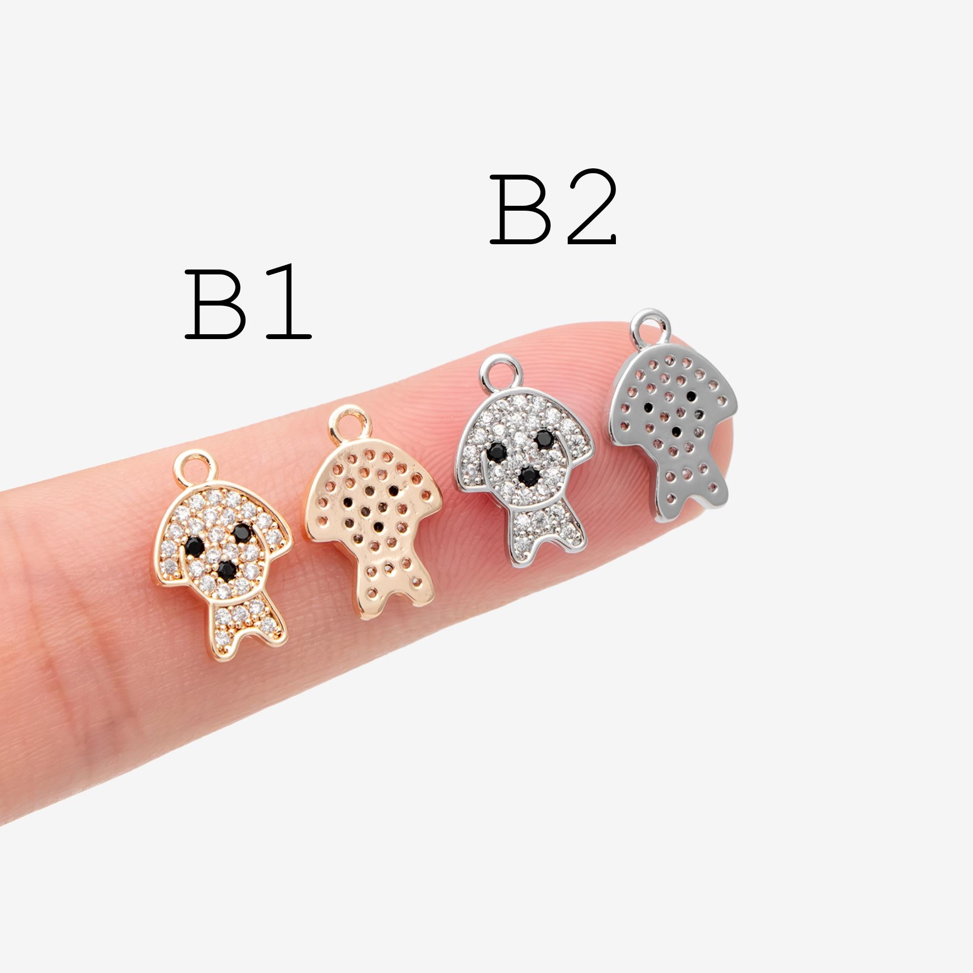4pcs CZ Pave Gold/ Silver Tone Cute Animal Charms, Jewelry Making, Diy Material, Jewelry Supplies (GB-2074)
